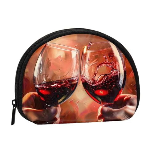 JKLQWC Rotweinglas Cheers bedruckte Münzbörse für Damen, niedlich, kleine Kleingeldbörse, Mini-Münzgeldbörse, Beutel mit Reißverschluss, Schwarz , Einheitsgröße, Modern von JKLQWC