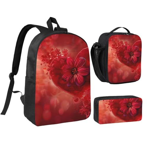JKLQWC Rucksack mit Blumendruck, 3-teilig, 43,2 cm, Schultasche mit isolierter Lunchtasche und Federmäppchen für Studenten, Teenager, Mädchen, Jungen von JKLQWC