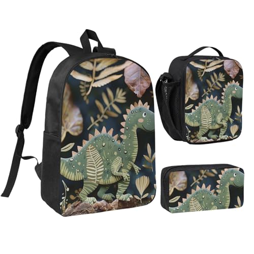 JKLQWC Rucksack mit E-Gitarren-Druck, 3-teilig, 43,2 cm, Schultasche mit isolierter Lunchtasche und Federmäppchen für Studenten, Teenager, Mädchen, Jungen, Niedlicher Dinosaurier, Einheitsgröße von JKLQWC