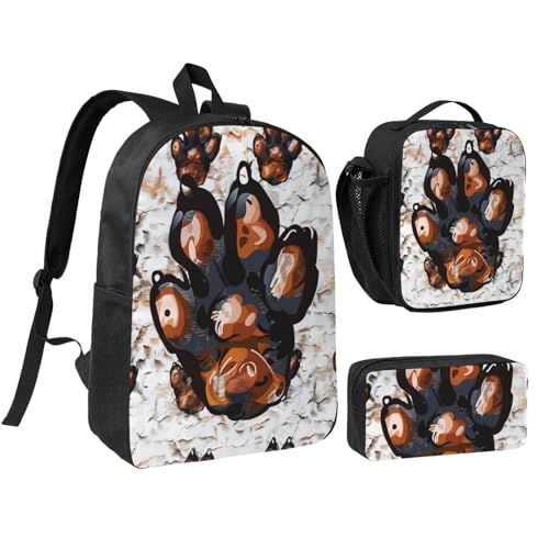 JKLQWC Rucksack mit Fischdruck, 3-teilig, 43,2 cm, mit isolierter Lunchtasche und Federmäppchen für Studenten, Teenager, Mädchen, Jungen, Hundepfotenabdruck, Einheitsgröße, Schulrucksack von JKLQWC