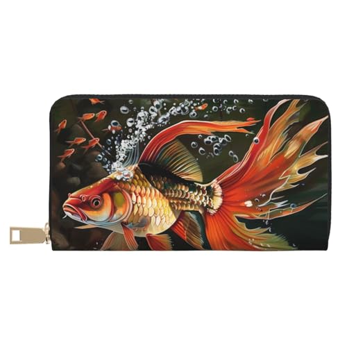 JKLQWC Safflower Flying Fish Printed Long Wallet for Women Men Funny PU Leather Wallet with Coin Purse and Card Holder, weiß, Einheitsgröße, Modern von JKLQWC