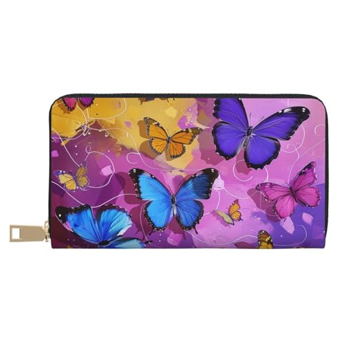 JKLQWC Schmetterlinge bedruckte lange Geldbörse für Damen und Herren, lustige PU-Leder-Geldbörse mit Münzgeldbörse und Kartenhalter, weiß, Einheitsgröße, Modern von JKLQWC