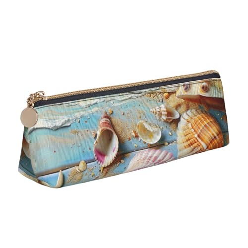 JKLQWC Schöne Unterwasserwelt Delfine Koralle bedrucktes Dreieck-Federmäppchen mit Reißverschluss – leichter Leder-Organizer für Schule, Büro, Reisen, Make-up, Muscheln mit Strandmotiv, Einheitsgröße von JKLQWC