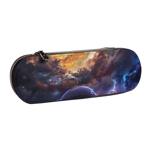 JKLQWC Schönes Federmäppchen mit Galaxie-Motiv, niedliches Federmäppchen, PU-Leder, Reißverschluss, Federmäppchen, Organizer für Büro, Schule, Reisen, Schwarz , Einheitsgröße, Schulranzen von JKLQWC