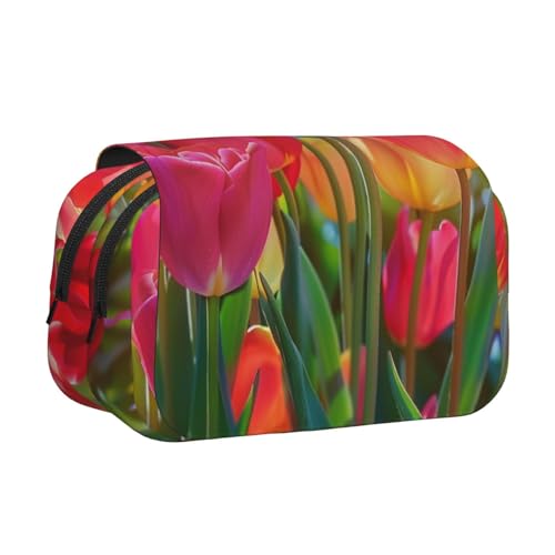 JKLQWC Schönes Federmäppchen mit Muschel-Aufdruck, für Kinder, Herren, Damen, zwei Schichten, großes Fassungsvermögen, Make-up-Tasche, Organizer für Büro, Schule, Reisen, Bunte Blumen für den von JKLQWC