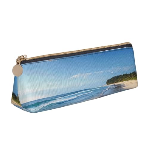 JKLQWC Schönes Federmäppchen mit Muscheln, bedruckt, dreieckig, mit Reißverschluss, leichter Leder-Organizer für Schule, Büro, Reisen, Make-up, Wave Beach, Einheitsgröße, Schulranzen von JKLQWC