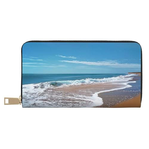 JKLQWC Sea Beach bedruckte lange Geldbörse für Damen und Herren, lustige PU-Leder-Geldbörse mit Münzgeldbörse und Kartenhalter, weiß, Einheitsgröße, Modern von JKLQWC