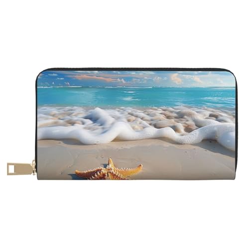 JKLQWC Sea Beach bedruckte lange Geldbörse für Damen und Herren, lustige PU-Leder-Geldbörse mit Münzgeldbörse und Kartenhalter, weiß, Einheitsgröße, Modern von JKLQWC