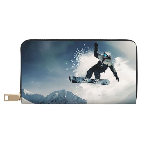 JKLQWC Snowboarding bedruckte lange Geldbörse für Damen und Herren, lustige PU-Leder-Geldbörse mit Münzgeldbörse und Kartenhalter, weiß, Einheitsgröße, Modern von JKLQWC