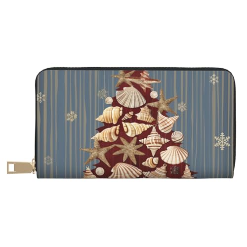 JKLQWC Snowflower Seashell Weihnachten bedruckte lange Geldbörse für Damen Herren Lustige PU Leder Geldbörse mit Münzgeldbörse und Kartenhalter, weiß, Einheitsgröße, Modern von JKLQWC