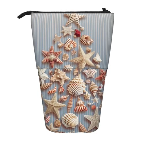 JKLQWC Stehendes Federmäppchen, einziehbar, niedlich, Motiv: Sonnenblumen, Blumen, Pflanzen, Schmetterlinge, Schreibwaren und Make-up-Tasche für Reisen, Schule, Büro, Geschenke, Muschel Weihnachten von JKLQWC