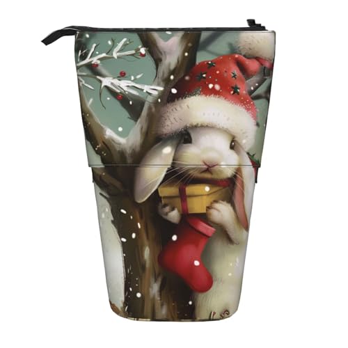 JKLQWC Stehendes Federmäppchen, einziehbar, niedlich, Organizer – bunte "Happy Birthday"-Cupcakes-Drucke, Schreibwaren und Make-up-Tasche für Reisen, Schule, Büro, Geschenke, Weihnachts-Hase von JKLQWC