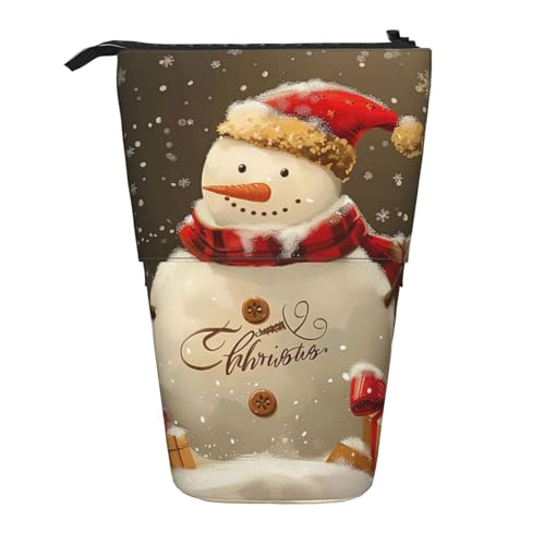 JKLQWC Stehendes Federmäppchen, einziehbar, niedlicher Tier-Fuchs-Blumendruck, Schreibwaren- und Make-up-Tasche für Reisen, Schule, Büro, Geschenke, Weihnachts-Schneemann, Einheitsgröße, Schulranzen von JKLQWC
