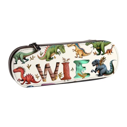 JKLQWC Stilvolle Lernalphabete mit Dinosauriern, bedrucktes Federmäppchen, niedliches Federmäppchen, PU-Leder, Reißverschluss, Federmäppchen, Organizer für Büro, Schule, Reisen, Schwarz , von JKLQWC