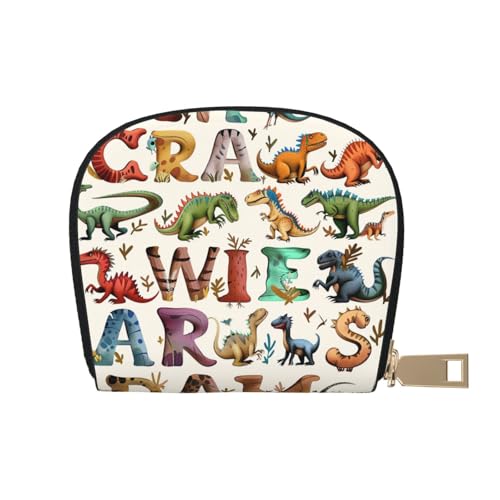 JKLQWC Stilvolle Lernalphabete mit Dinosauriern, bedrucktes Kreditkartenetui für Damen und Herren, niedliches Reißverschluss-Kartenetui, Mini-Münzgeldbörse mit 12 Kartenfächern, weiß, Einheitsgröße, von JKLQWC