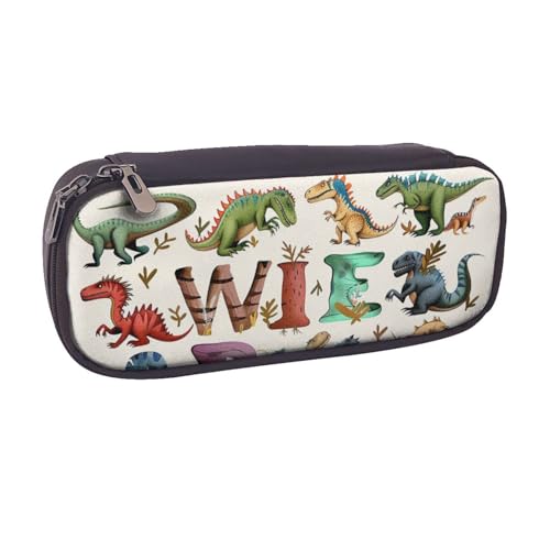 JKLQWC Stilvolle Lernalphabete mit Dinosauriern, bedrucktes PU-Leder-Federmäppchen, niedliches Federmäppchen, Federmäppchen, Reißverschluss, Büro, Schule, Federmäppchen, Organizer für Studenten, von JKLQWC