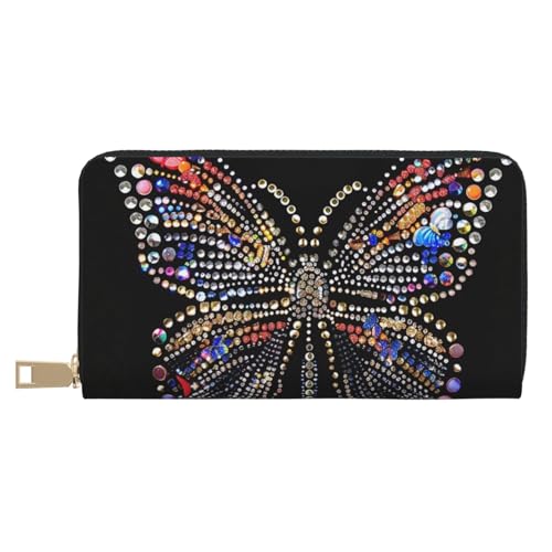JKLQWC Strass Schmetterling gedruckt lange Geldbörse für Damen Herren Lustige PU Leder Geldbörse mit Münzgeldbörse und Kartenhalter, weiß, Einheitsgröße, Modern von JKLQWC