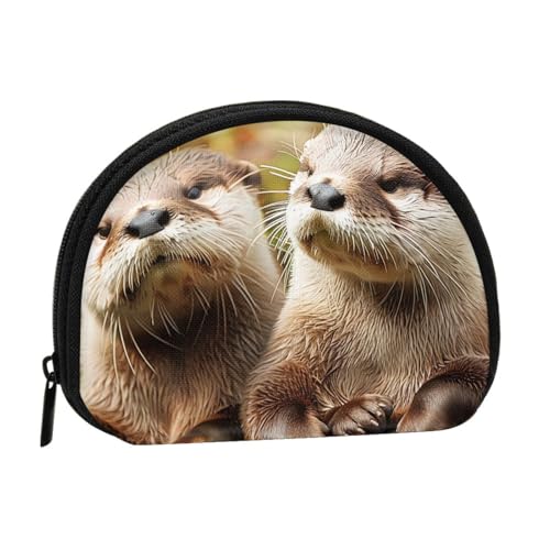 JKLQWC Süße Otter bedruckte Münzbörse für Damen, niedlich, kleine Kleingeldbörse, Mini-Münzgeldbörse, Beutel mit Reißverschluss, Schwarz , Einheitsgröße, Modern von JKLQWC