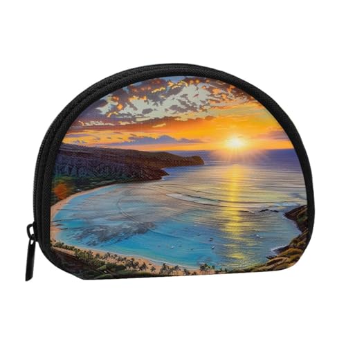 JKLQWC Sunrise Over Hanauma Bay Oahu Hawaii bedruckte Münzbörse für Damen, niedlich, kleine Kleingeldbörse, Mini-Münzgeldbörse, Beutel mit Reißverschluss, Schwarz , Einheitsgröße, Modern von JKLQWC