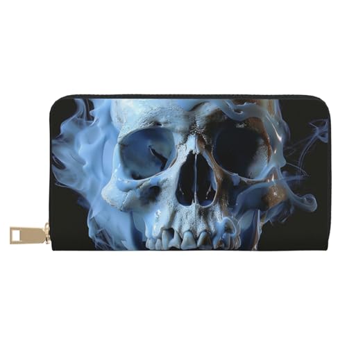 JKLQWC Totenkopf-bedruckte lange Geldbörse für Damen und Herren, lustige PU-Leder-Geldbörse mit Münzgeldbörse und Kartenhalter, weiß, Einheitsgröße, Modern von JKLQWC