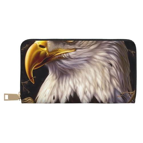 JKLQWC US Weißkopfseeadler bedruckte lange Geldbörse für Damen und Herren, lustige PU-Leder-Geldbörse mit Münzgeldbörse und Kartenhalter, weiß, Einheitsgröße, Modern von JKLQWC