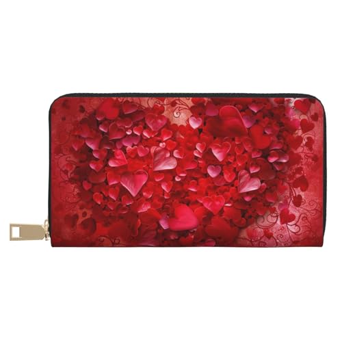 JKLQWC Valentine Day Heart Flower Printed Long Wallet for Women Men Stylish and Cute PU Leather Wallet with Coin Purse and Credit Card Holder, weiß, Einheitsgröße, Modern von JKLQWC