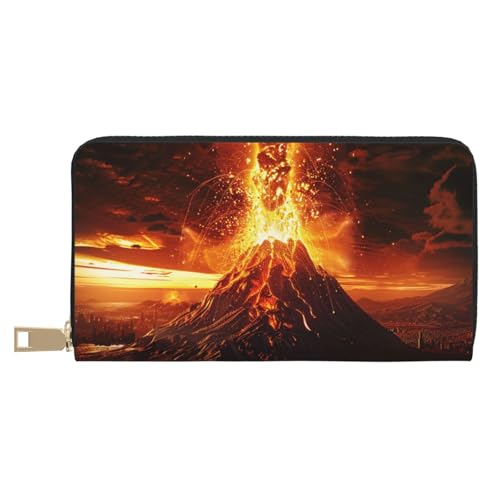JKLQWC Volcano bedruckte lange Geldbörse für Damen und Herren, lustige PU-Leder-Geldbörse mit Münzgeldbörse und Kartenhalter, weiß, Einheitsgröße, Modern von JKLQWC