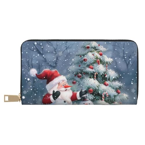 JKLQWC Weihnachten Santa Schneemann Gedruckt Lange Geldbörse für Damen Herren Lustige PU Leder Geldbörse mit Münzgeldbörse und Kartenhalter, weiß, Einheitsgröße, Modern von JKLQWC