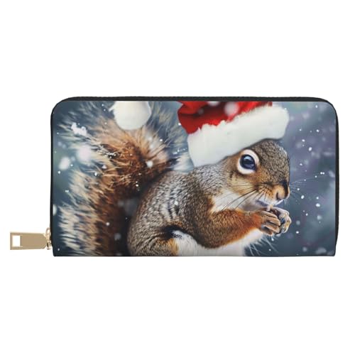 JKLQWC Weihnachts-Eichhörnchen-bedruckte lange Geldbörse für Damen und Herren, stilvolle und niedliche PU-Leder-Geldbörse mit Münzgeldbörse und Kreditkartenhalter, weiß, Einheitsgröße, Modern von JKLQWC