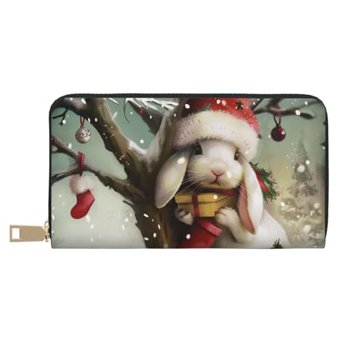 JKLQWC Weihnachts-Geldbörse mit Hasen-Motiv, bedruckt, lang, für Damen und Herren, stilvolle und niedliche PU-Ledergeldbörse mit Münzgeldbörse und Kreditkartenfach, weiß, Einheitsgröße, Modern von JKLQWC