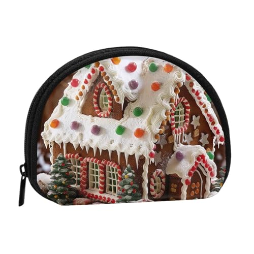 JKLQWC Weihnachts-Geldbörse mit Lebkuchenmotiv, bedruckt, für Damen, niedlich, kleine Kleingeldbörse, Mini-Münzgeldbörse, Beutel mit Reißverschluss, Schwarz , Einheitsgröße, Modern von JKLQWC