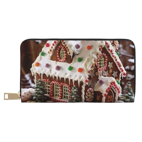 JKLQWC Weihnachts-Lebkuchen-ähnliches Dorfhaus bedruckte lange Geldbörse für Damen und Herren, stilvolle und niedliche PU-Leder-Geldbörse mit Münzgeldbörse und Kreditkartenfach, weiß, Einheitsgröße, von JKLQWC