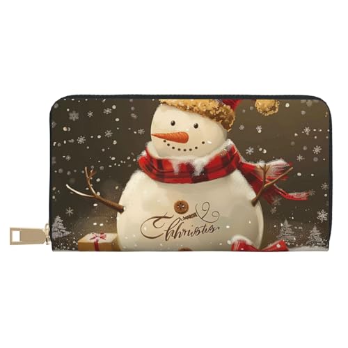 JKLQWC Weihnachts-Schneemann-bedruckte lange Geldbörse für Damen und Herren, stilvolle und niedliche PU-Leder-Geldbörse mit Münzgeldbörse und Kreditkartenhalter, weiß, Einheitsgröße, Modern von JKLQWC