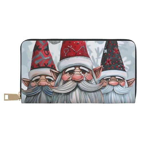JKLQWC Weihnachts-Weihnachtsmann-Zwerg bedruckte lange Geldbörse für Damen und Herren, stilvolle und niedliche PU-Leder-Geldbörse mit Münzgeldbörse und Kreditkartenhalter, weiß, Einheitsgröße, Modern von JKLQWC