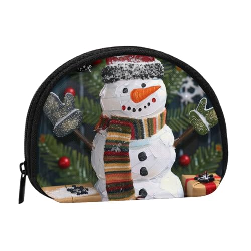 JKLQWC Weihnachtskarton Schneemann bedruckte Münzbörse für Damen, niedlich, kleine Kleingeldbörse, Mini-Münzgeldbörse, Beutel mit Reißverschluss, Schwarz , Einheitsgröße, Modern von JKLQWC