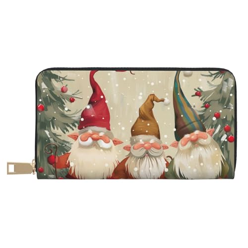 JKLQWC Weihnachtswichtel bedruckte lange Geldbörse für Damen und Herren, lustige PU-Leder-Geldbörse mit Münzgeldbörse und Kartenhalter, weiß, Einheitsgröße, Modern von JKLQWC