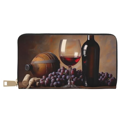 JKLQWC Weinrot bedruckte lange Geldbörse für Damen und Herren, lustige PU-Leder-Geldbörse mit Münzgeldbörse und Kartenhalter, weiß, Einheitsgröße, Modern von JKLQWC