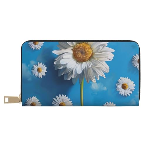 JKLQWC Weiße Blumen bedruckte lange Geldbörse für Damen und Herren, lustige PU-Leder-Geldbörse mit Münzgeldbörse und Kartenhalter, weiß, Einheitsgröße, Modern von JKLQWC