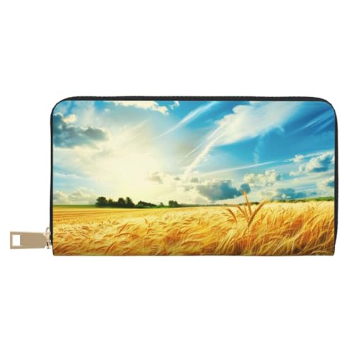JKLQWC Weizenfeld-bedruckte lange Geldbörse für Damen und Herren, lustige PU-Leder-Geldbörse mit Münzgeldbörse und Kartenhalter, weiß, Einheitsgröße, Modern von JKLQWC