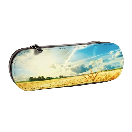 JKLQWC Weizenfeld-bedrucktes Federmäppchen, niedliches Stifteetui, PU-Leder, Reißverschluss, Federmäppchen, Organizer für Büro, Schule, Reisen, Schwarz , Einheitsgröße, Schulranzen von JKLQWC