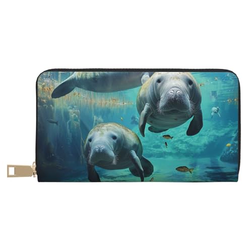 JKLQWC Westindische Meerestiere bedruckte lange Geldbörse für Damen und Herren, lustige PU-Leder-Geldbörse mit Münzgeldbörse und Kartenhalter, weiß, Einheitsgröße, Modern von JKLQWC