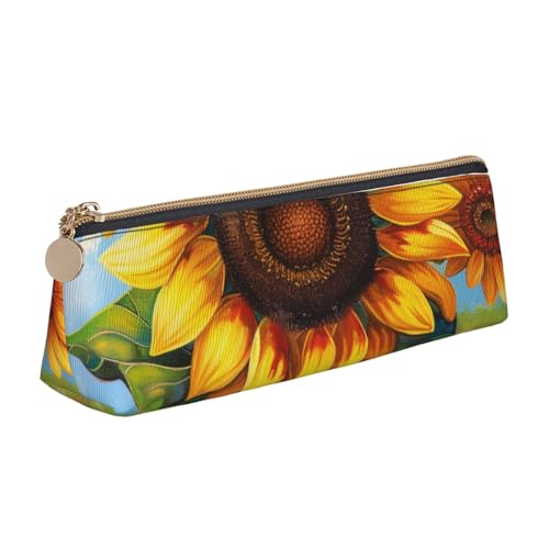 JKLQWC Wild Deer Federmäppchen mit Reißverschluss, dreieckig, leicht, Leder, Organizer für Schule, Büro, Reisen, Make-up, Sonnenblumen1, Einheitsgröße, Schulranzen von JKLQWC