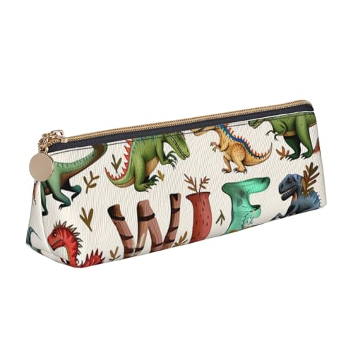 JKLQWC Wild Deer Federmäppchen mit Reißverschluss, dreieckig, leicht, Leder, Organizer für Schule, Büro, Reisen, Make-up, Stilvolle Lern-Alphabete mit Dinosauriern, Einheitsgröße, Schulranzen von JKLQWC