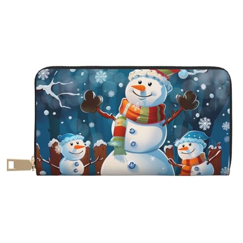 JKLQWC Winter-Schneemann bedruckte lange Geldbörse für Damen und Herren, lustige PU-Leder-Geldbörse mit Münzgeldbörse und Kartenhalter, weiß, Einheitsgröße, Modern von JKLQWC