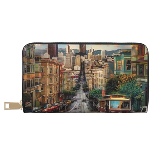 JKLQWC san Francisco bedruckte lange Geldbörse für Damen und Herren, lustige PU-Leder-Geldbörse mit Münzgeldbörse und Kartenhalter, weiß, Einheitsgröße, Modern von JKLQWC