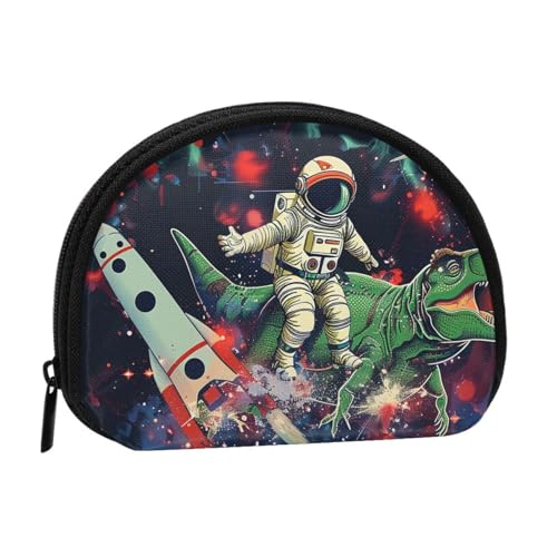 Lustige Astronauten-Dinosaurier-Raketen-bedruckte Münzbörse für Frauen, niedlich, kleine Kleingeldbörse, Mini-Münzgeldbörse, Beutel mit Reißverschluss, Schwarz , Einheitsgröße, Münztasche von JKLQWC