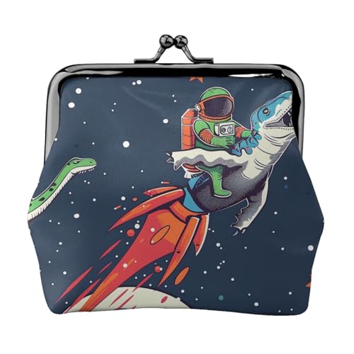 Lustiger Astronaut, niedlicher Dinosaurier-Raketen-Druck, Münzgeldbörse für Damen, niedliches PU-Leder, Münzgeldbörse, Mini-Münzgeldbörse mit Kussverschluss, Schwarz , Einheitsgröße, Münztasche von JKLQWC