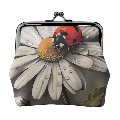 Münzbörse mit Marienkäfer-Muster, für Damen, niedliches PU-Leder, Münzgeldbörse, Mini-Münzgeldbörse mit Kuss-Lock, Schwarz , Einheitsgröße, Münztasche von JKLQWC