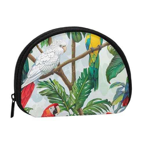 Münzbörse mit Papageienvögeln und tropischem Baum für Damen, niedlich, kleine Kleingeldbörse, Mini-Münzgeldbörse, Beutel mit Reißverschluss, Schwarz , Einheitsgröße, Modern von JKLQWC