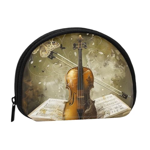 Münzbörse mit Schmetterlings- und Cello-Aufdruck für Damen, niedlich, klein, Kleingeldbörse mit Reißverschluss, Schwarz , Einheitsgröße, Münztasche von JKLQWC